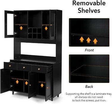 Кухонна шафа VOWNER: буфет, висока шафа з 5 полицями, вітрина, багатофункціональна шафа, шафа для їдальні, регульовані полиці, ДСП, 100 x 38 x 181 см