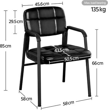 Крісла для гостей Yaheetech - 2 шт., чорні, з підлокітниками та спинкою, для вітальні, конференц-залу, їдальні, штучна шкіра, 58 x 60 x 85 см