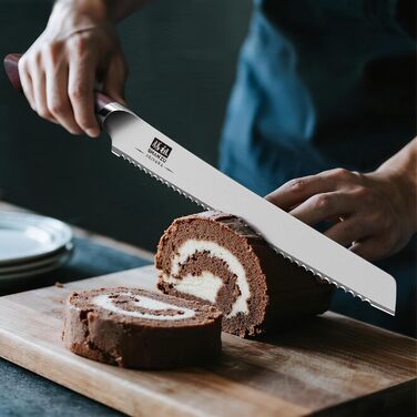 SHAN ZU Profi кухонний ніж 18 см - японський кухонний ніж з високоякісної сталі 10Cr15Mov, 12° заточка, ергономічна ручка з паккавуда - для м'яса, овочів, риби (хлібний ніж 25 см)