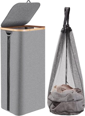 Кошик для білизни з кришкою, 100 л, з прозорим вікном, знімні мішки, сірий (02)