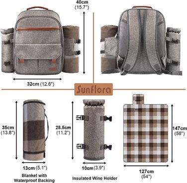 Набір для пікніка Sunflora з ізольованим контейнером та ковдрою, пікніковий кошик для кемпінгу та відпочинку на природі (Блакитний та смужки) Блакитний та смужки (Бежевий, на 2 особи)