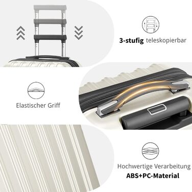 Набір валіз LALAHO 2 шт. з косметичною сумкою, міцний корпус ABS+PC, телескопічний ручка, ручна поклажа, градієнтний дизайн (бежево-білий), набір валіз 2 шт.