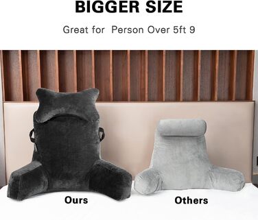 Підкова для читання з підголовником та підлокітником, сіра, XL | Підкова для читання, подушка для відпочинку, підлокітник для ліжка, дивана, підлоги