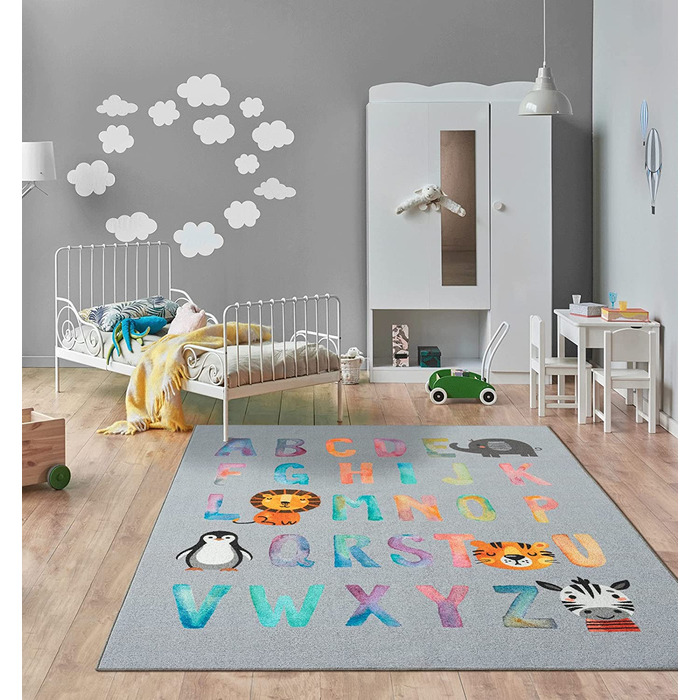 Дитячий килим щасливе життя, дитячий килим, килимок для ігор, що миється, килимок з цифрами, надувний килимок, цифри, рожевий, (200 х 290 см, алфавітно-сірий)