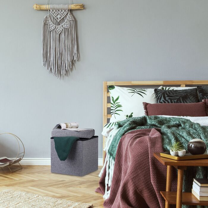 Relaxdays Складний табурет з місцем для зберігання, льон