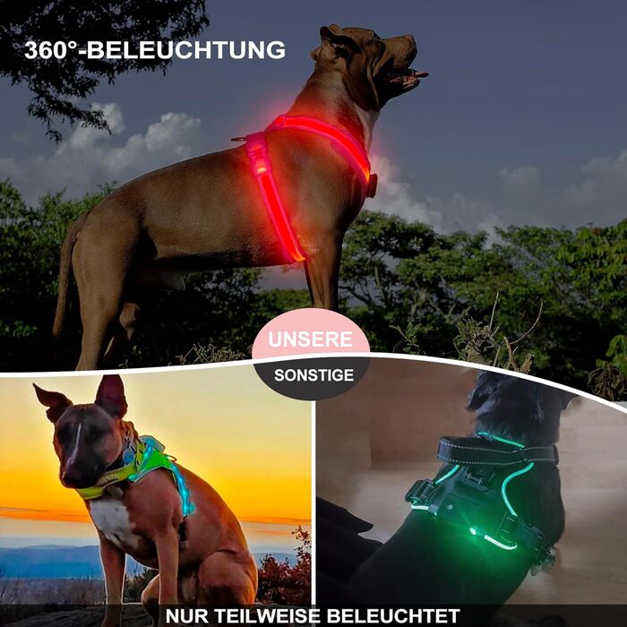 Світлодіодна шлейка для собак KOSKILL, акумуляторна, з підсвічуванням, світловідбиваюча, для нічних прогулянок (XL, рожева)