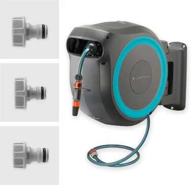 Шланг садовий Gardena RollUp XL (блакитний) 35 м: гнучкий полив для великих садів, поворотна коробка для шланга, з шлангом Gardena 35 м та монтажними аксесуарами (18630-20)