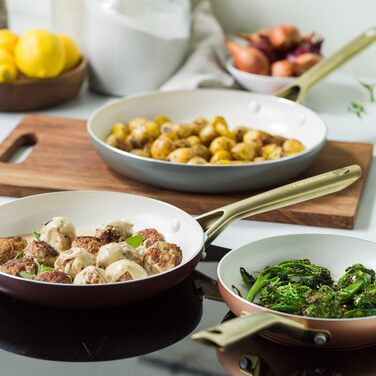 Набір сковорідок GreenPan Shades 3 шт. з керамічним антипригарним покриттям, діаметр 20/24/28 см, без PFAS, для індукційних плит, з ручками з нержавіючої сталі, придатні для миття в посудомийній машині, для духовки, колір Terra Brown