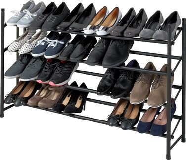 Підставка для взуття Hero, висувна, 24 пари, штабельна, 62-115 x 68 x 23 см, металева, протиковзка, матова чорна
