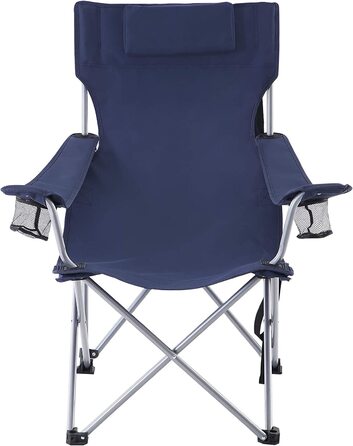 Крісло для кемпінгу SONGMICS, розкладне крісло, вуличне крісло з підлокітниками, підголівником і підстаканниками, міцна рама, з можливістю завантаження до 150 кг, GCB09BK (темно-синій)
