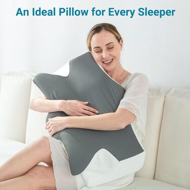 Ортопедична подушка Elviros з Memory Foam, ергономічна підтримка шиї для тих, хто спить на боці, спині та животі, знімний чохол, темно-сіра