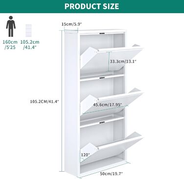 Шафа для взуття YITAHOME з металу, 3 дверцята з магнітними застібками, білий глянцевий колір, для передпокою та коридору
