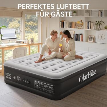 Надувний матрац OlarHike для кемпінгу та дому - 203 x 152 x 46 см, чорний, на 2 особи, XL