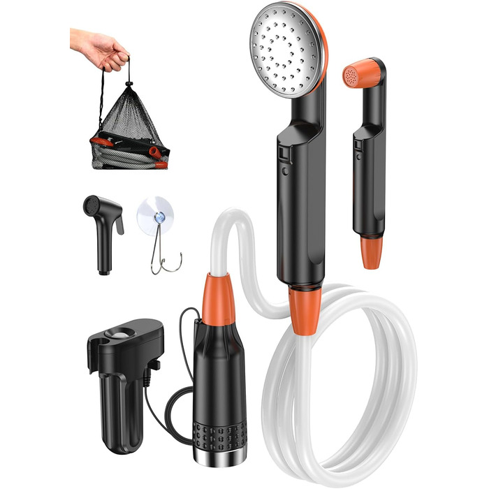 Портативна душова кабіна для кемпінгу з акумулятором 3000mAh, з помпою та насадкою, 1.8м шланг, для відпочинку, подорожей, миття авто та пляжу