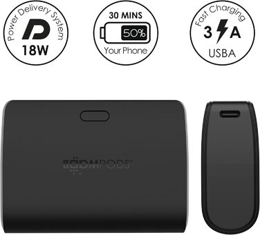 Швидка зарядка, світлодіодний індикатор, зарядка 2 пристроїв, 10.000mAh - USB/USB-C