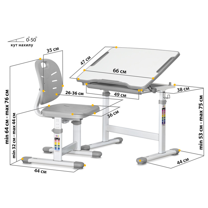 Комплект Evo-kids (стіл+стілець) Evo-06 Ergo Grey (арт. Evo-06 Ergo G)