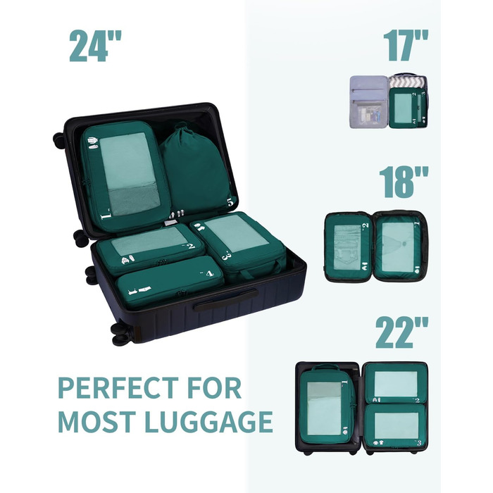 Набір компресійних органайзерів для подорожей ECOHUB, 5 предметів, для валізи та рюкзака, темно-зелений