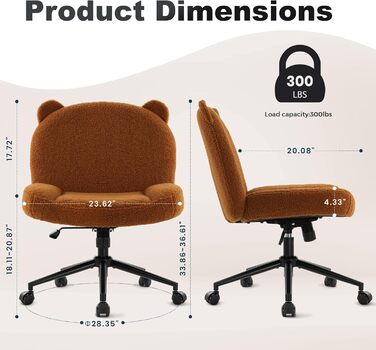 Офісний стілець IWMH без підлокітників, регульована висота, поворотний, на колесах, з тканинним сидінням, ергономічний, крісло для читання з широким сидінням для посадки в положенні