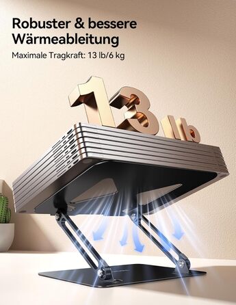 Підставка для ноутбука TECKNET, металева, регульована, 10-17.3 дюймів, чорна