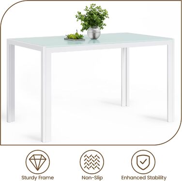 Стіл Bealife з загартованого скла, 120x70x75 см, білий. Сучасний кухонний стіл з металевим каркасом, стійкий до подряпин та тепла. Для кухні, вітальні, їдальні або кавової зони, home office.