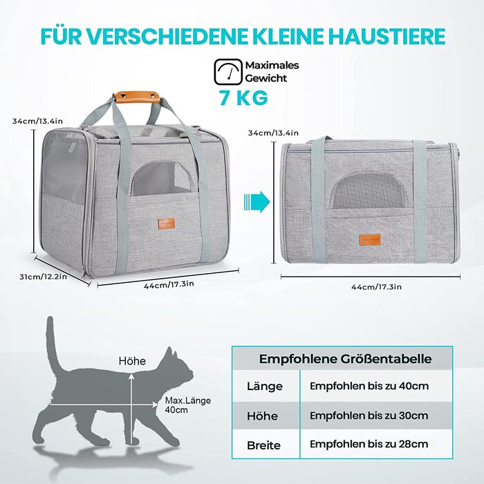 Коробка Для перевезення кішок Morpilot, складна сумка для перенесення кішок, сумка для перенесення собак Сумка для перенесення з регульованим плечовим ременем коробка для кішок для кішок маленька собака щеня світло-сірий М (44x334 см)