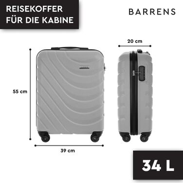 Валіза BARRENS ручна поклажа 55x39x20см 34 л матеріал ABS валіза з шифрувальним замком ручна поклажа з 4 колесами гнучка ручка валіза з твердою оболонкою сумісна з авіакомпаніями сіра кабіна - M сірий