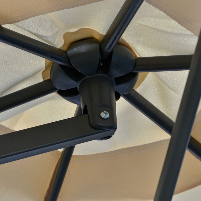 Вітростійкий парасоль для саду Ø293 см з бічним важелем та хрестоподібною основою, з захистом від вітру та вологи, кремово-білий