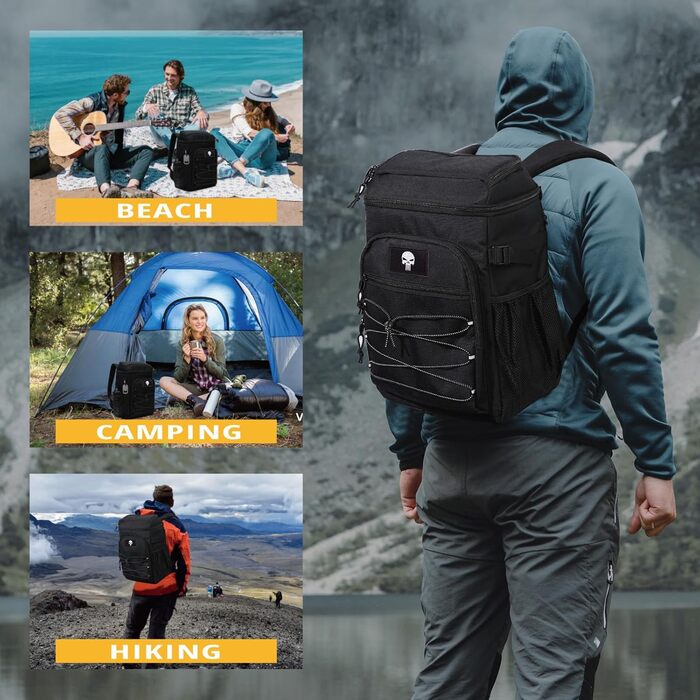 Тактичний ізольований рюкзак-холодильник 25L – чорний, водонепроникний, для роботи, відпочинку, кемпінгу та походів