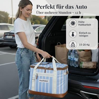 Термосумка-холодильник велика 45л XXL блакитна для пікніка, пляжу, авто, кемпінгу. Ізотермічна сумка-холодильник, складана, ретро