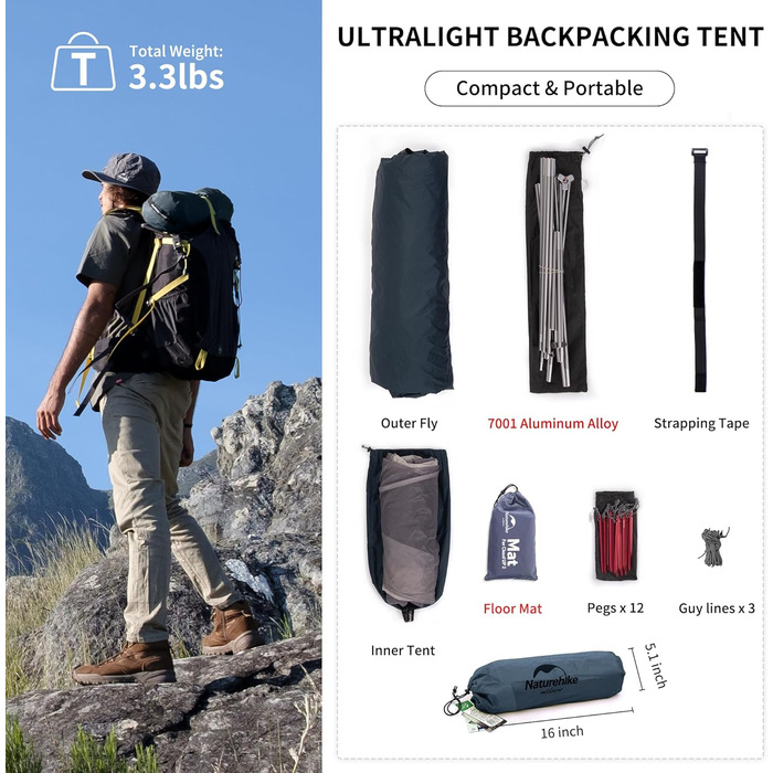 Намет Naturehike Cloud Up для 1 людини, легкий туристичний купольний намет для кемпінгу та походів