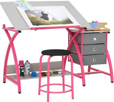 Дитячий стіл Komet SD STUDIO DESIGNS з регульованим нахилом та табуретом, блакитний/світло-сірий (рожевий/сірий)