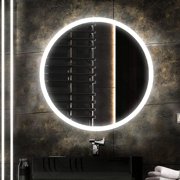 Дзеркало для ванної кімнати з підсвічуванням LED, діаметр 90 см, кругле, нейтральне світло 4000K, 90x90 см