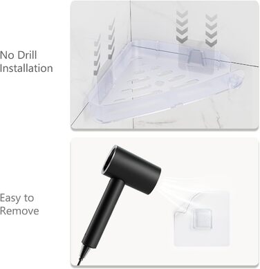 Поличка для душу Sotfamily без свердління (90°), кутова, з клеєм, з нержавіючого пластику, для шампуню, 4 шт., кристалічний дизайн