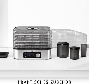 Сушарка для фруктів та овочів WMF Küchenminis Edelstahl, 5 ящиків, 30-70°C, таймер до 24 год, з контейнерами для зберігання