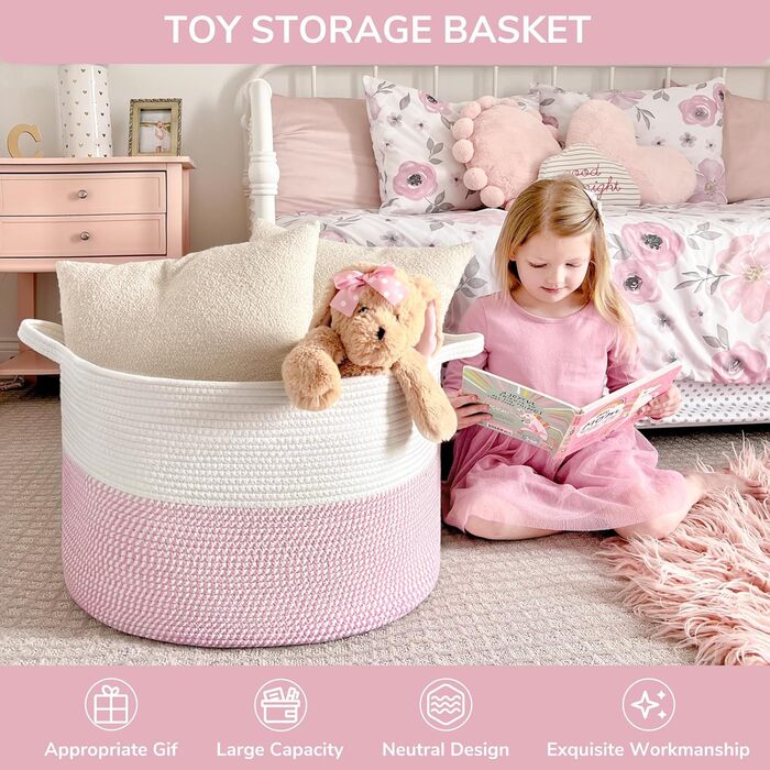 Кошик для зберігання TIMEYARD, кошик у дитячу кімнату, кошик для білизни, великий кошик для ялинки, кошик для ковдр, іграшок, плетений кошик, 55x35см, оливковий (рожевий)