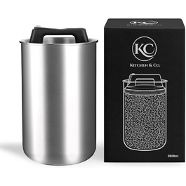 Контейнер для кави KC Kitchen & Co. на 1 кг з нержавіючої сталі, герметичний, з вакуумним клапаном, для кави, чаю, цукру, мюслі, білий матовий (2800 мл)