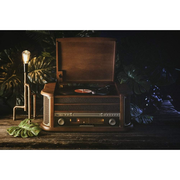 Ретро музичний центр Nostalgie з Bluetooth, касетною декою, CD/MP3/USB програвачем, радіо, програвачем вінілових платівок, AUX IN, записом MP3 та пультом