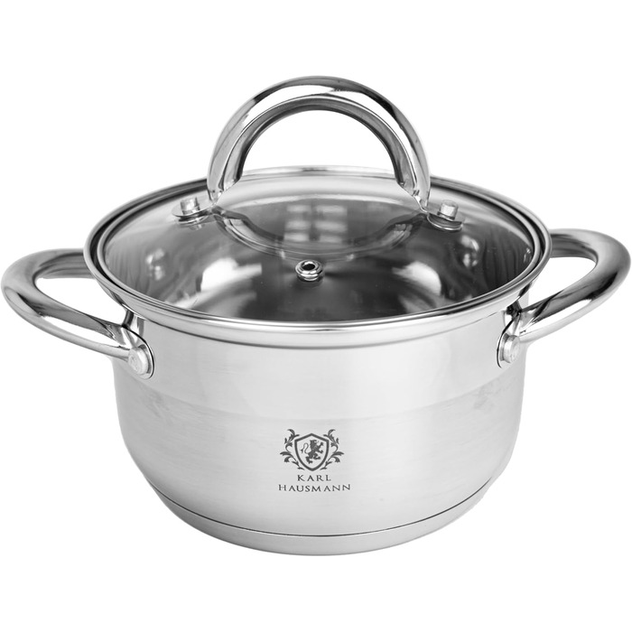 Німецький каструль Karl Hausmann з нержавіючої сталі, 6 л, Ø 26 см. Підходить для всіх типів плит, включаючи індукційні. З кришкою. Ідеально для супу та пасти.