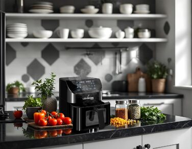 Фритюрниця повітряна LEHMANN XXL з 2 камерами (13 програм, 50–200°C, Touchscreen, антипригарне покриття, 8л)