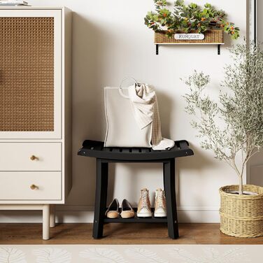 Двомісний стілець для душу Costway з полицею, 170 кг, 60,5 x 34 x 48 см (Чорний)