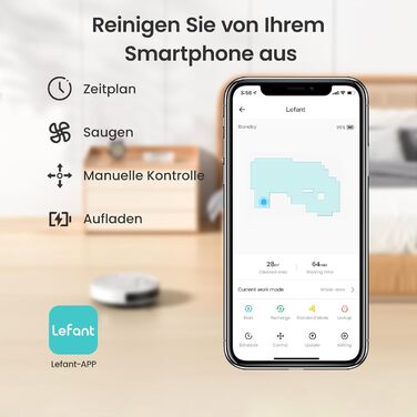 Робот-пилосос LEFANT M210P: потужний, для твердих підлог, з Wi-Fi, Bluetooth, Alexa, 2200Pa, без функції вологого прибирання