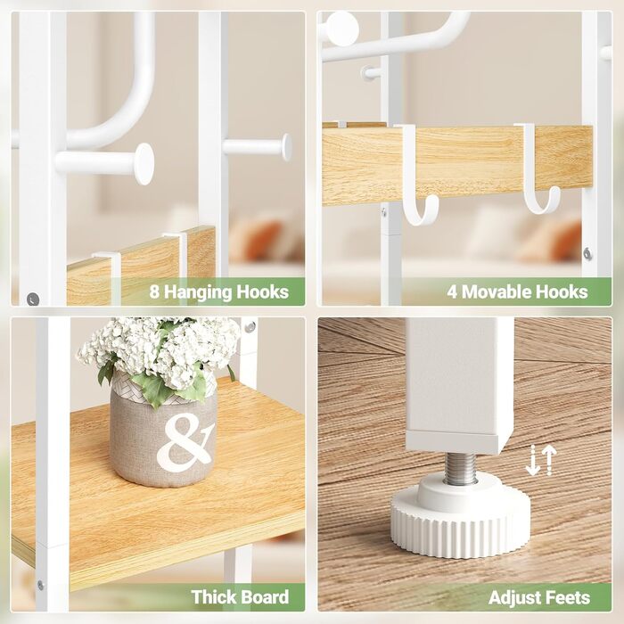 Підставка для одягу ELYKEN: вільна, з 3 полицями та 12 гачками, для прихожей, спальні, офісу. Органайзер для шапок, пальто, шарфів. Натуральне дерево
