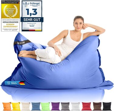 LAZY BAG Riesen-Sitzsack Classic XXL 140x180 см: великий крісло-мішок, 2-в-1 для сидіння та відпочинку | Зручний, з 4 млн EPS-кульок для ергономіки | Миючий знімний чохол з нейлону, блакитний