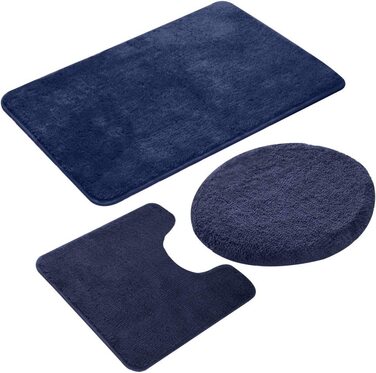 Набір килимків для ванної кімнати ELEOPTION (3 шт.): килимок для ванни, килимок для туалету, антиковзкий, м'який, вбираючий (темно-синій)