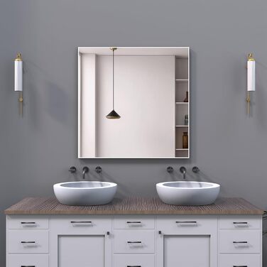 Дзеркало для ванної кімнати WONSTART 81,3 x 61 см біле з алюмінієвою рамою, для встановлення над умивальником, сучасний дизайн, підходить для спальні та передпокою