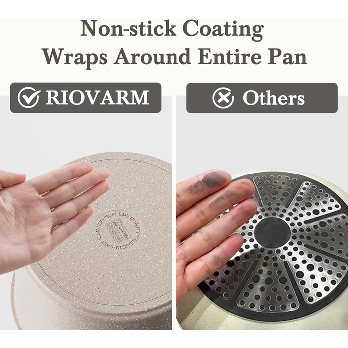 Набір посуду RIOVARM з індукційним дном, антипригарне покриття з граніту, знімні ручки, силіконові кришки, без PFOA. Каструлі та сковорідки
