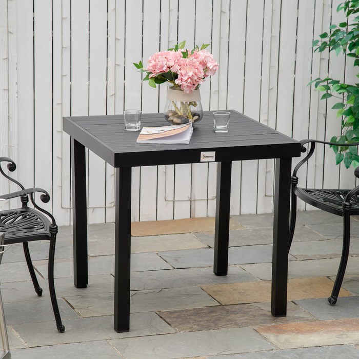 Outsunny Garden Table на 4 персони Компактний обідній стіл з простого у догляді алюмінію, пластику, чорного 80x80x74см для садових меблів
