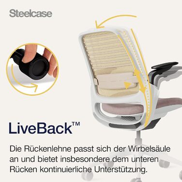 Офісний стілець Steelcase Series 1 з підтримкою спини LiveBack та 4D-підлокітниками, 66 x 64 x 92 см