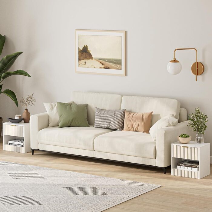 Нічний столик з ящиком, дерев'яний, білий. Сучасний приліжний столик для спальні, вітальні, офісу. 39x39x28 см