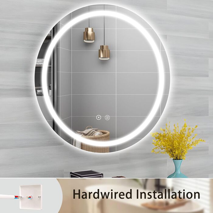 LED дзеркало для ванної кімнати 60x80 см з підсвічуванням, 3 кольори, регулювання яскравості, протитуманне покриття, сенсорне управління